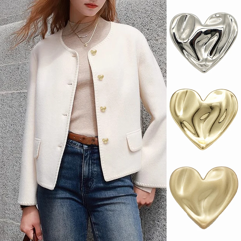 Button Hole Cutter - 10pcs Minimalist Heart-Shaped Metal Buttons, 18mm