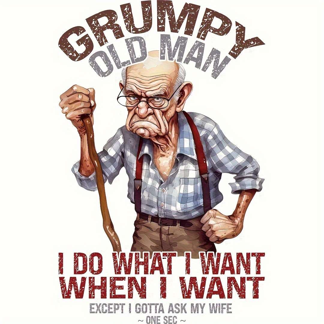 Funny Old Man Quotes Cartoon H - Iron On Patch 评论和价格