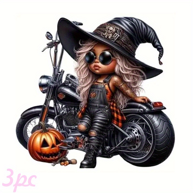 Witch on Motorcycle Halloween  - Iron On Patch 评论和价格