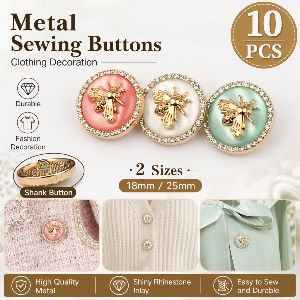 10Pcs Rhinestone Bee Metal Dec - Button Hole Cutter 评论和价格