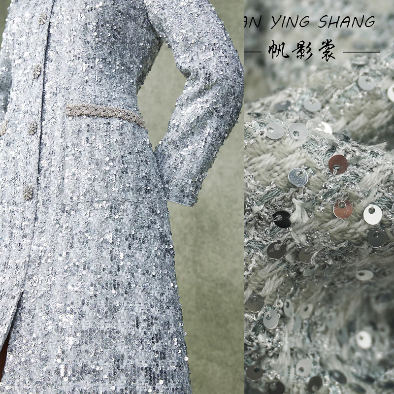 Silver Gray Glitter Sequins Tw - Sewing Tweed Fabric 评论和价格