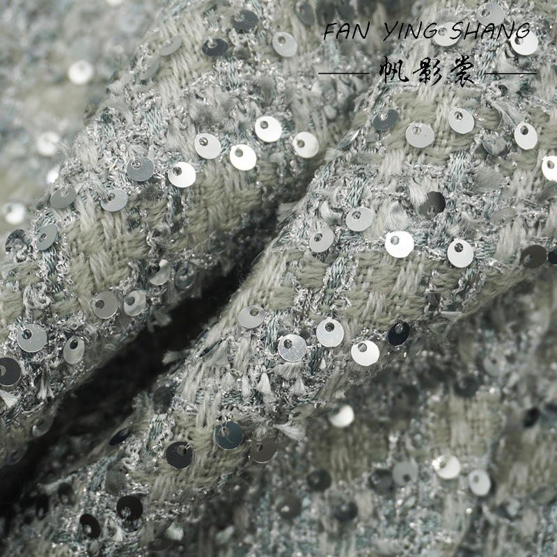 Silver Gray Glitter Sequins Tw - Sewing Tweed Fabric 评论和价格