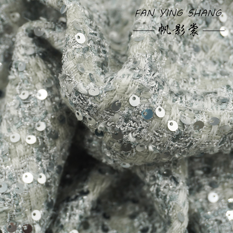 Silver Gray Glitter Sequins Tw - Sewing Tweed Fabric 评论和价格