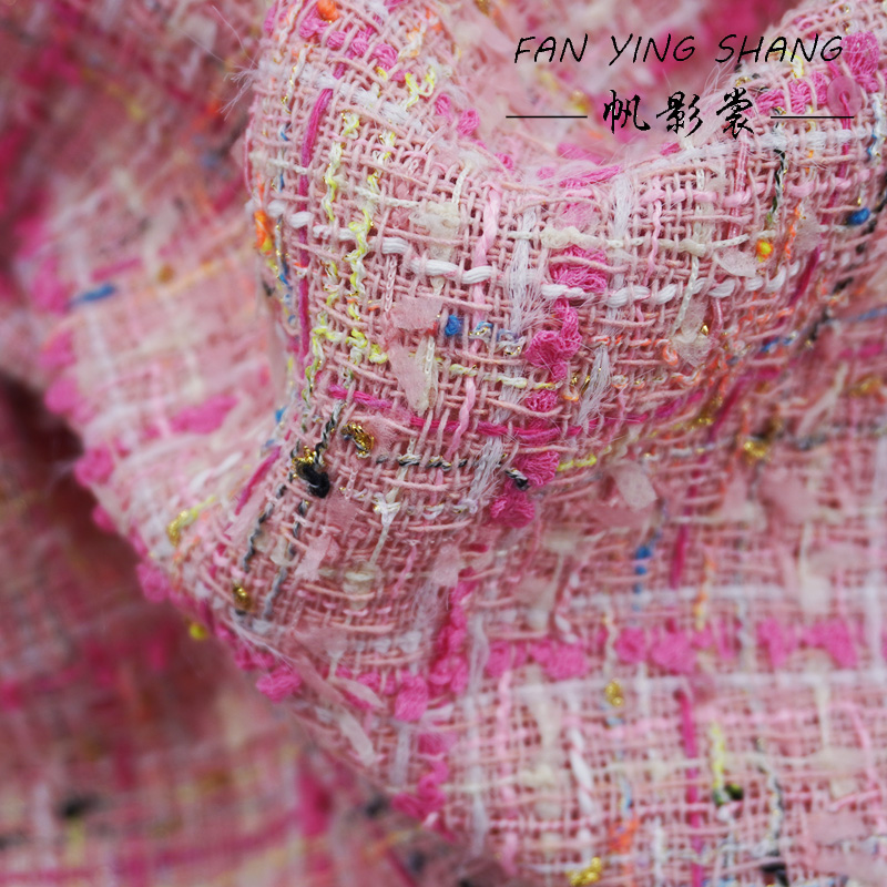 The Pink Plaid Tassel Cotton T - Sewing Tweed Fabric 评论和价格