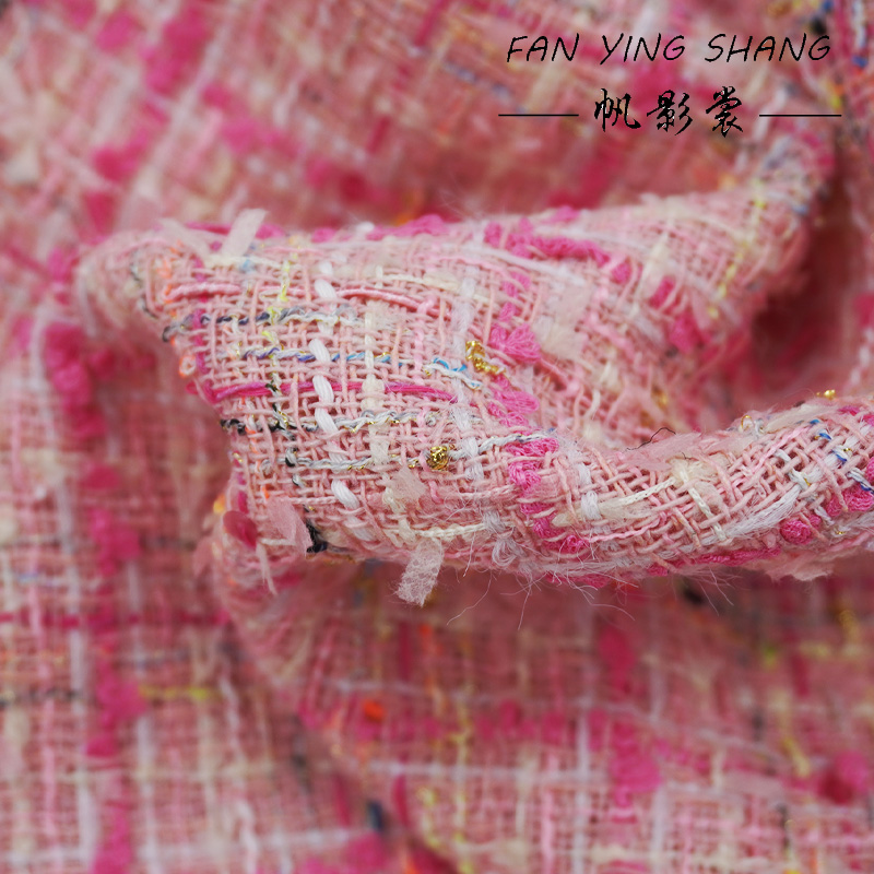 The Pink Plaid Tassel Cotton T - Sewing Tweed Fabric 评论和价格