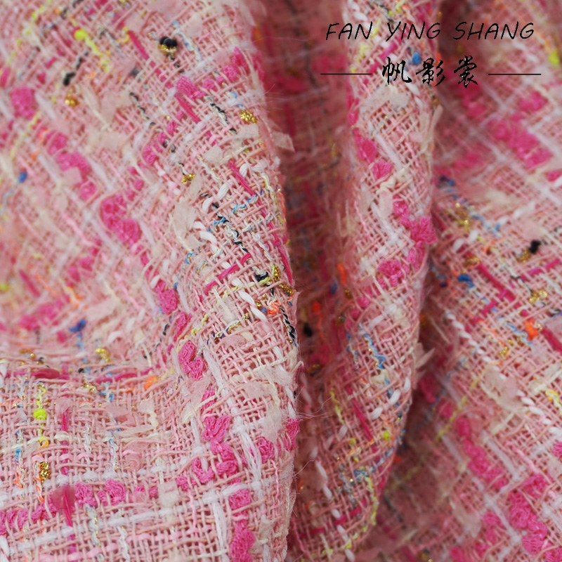 The Pink Plaid Tassel Cotton T - Sewing Tweed Fabric 评论和价格