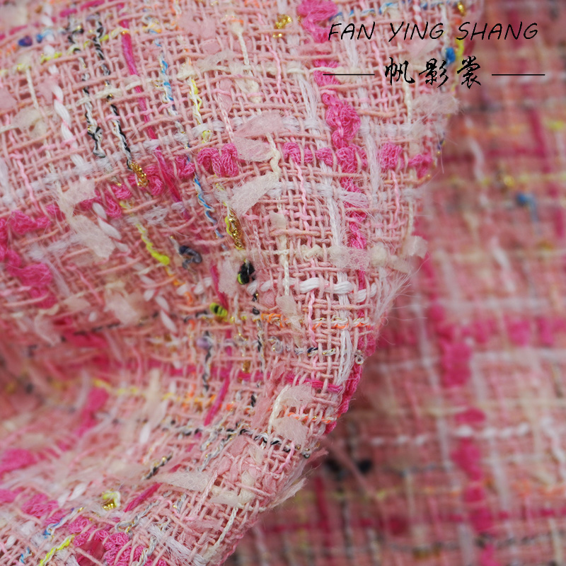 The Pink Plaid Tassel Cotton T - Sewing Tweed Fabric 评论和价格